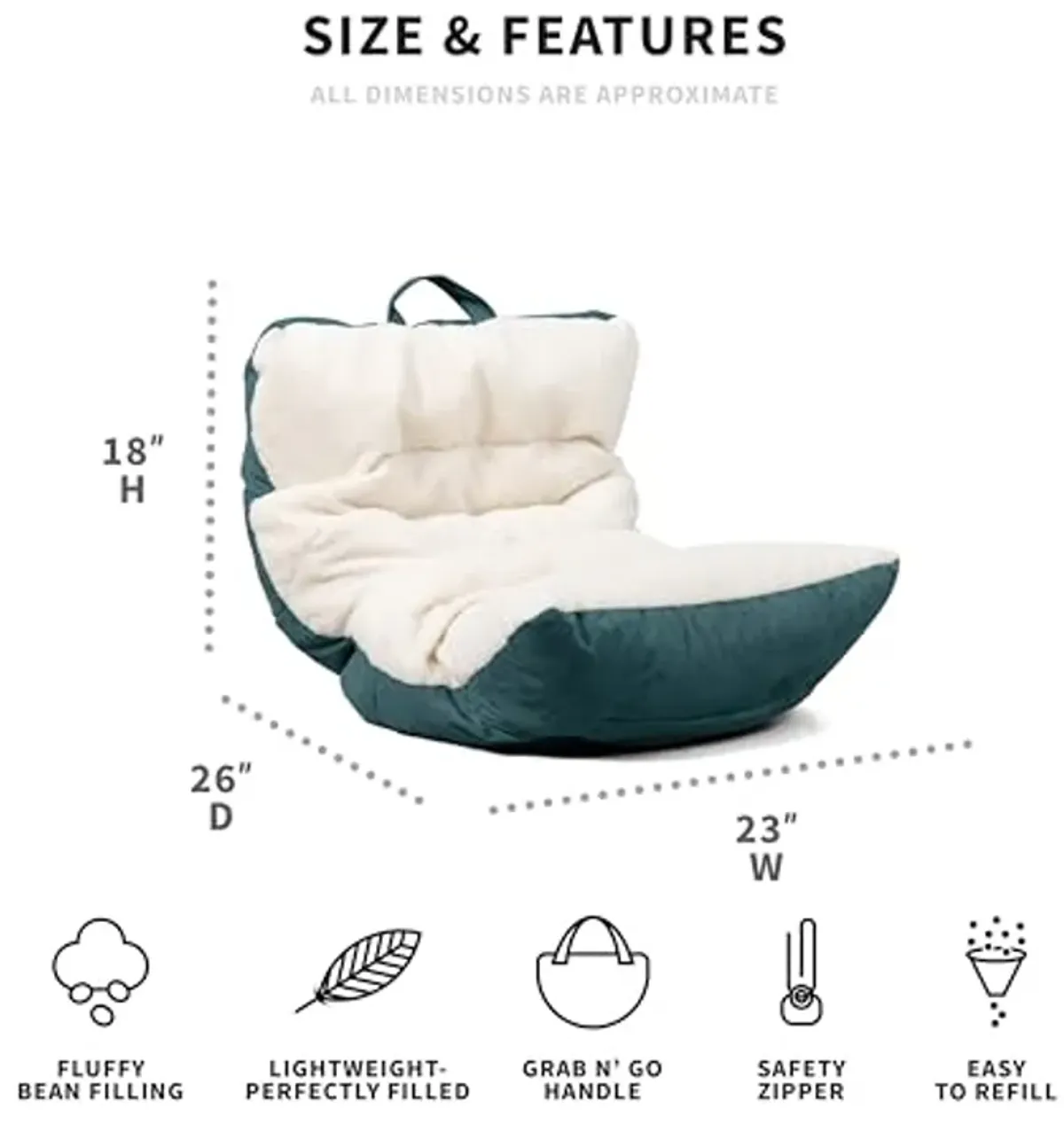 Big Joe Roma Kid's Bean Bag Chair, Oat Sherpa and Sage, Vegan Suede, 2 feet