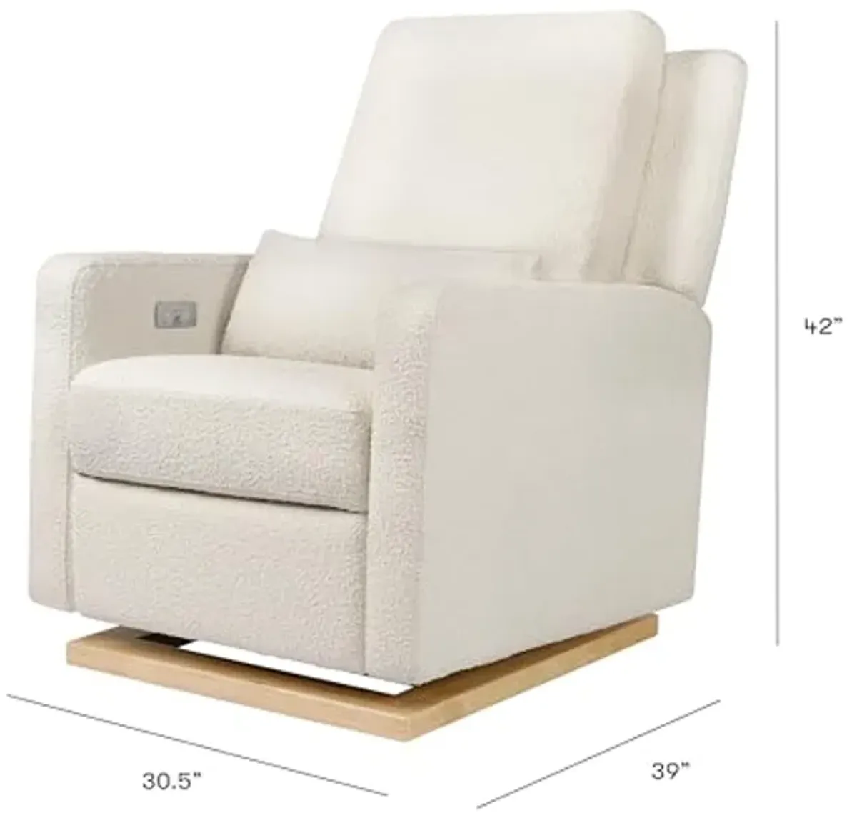 Babyletto Sigi Electronic Power Recliner and Glider with USB Port in Ivory Boucle with Light Wood Base, Greenguard Gold and CertiPUR-US Certified