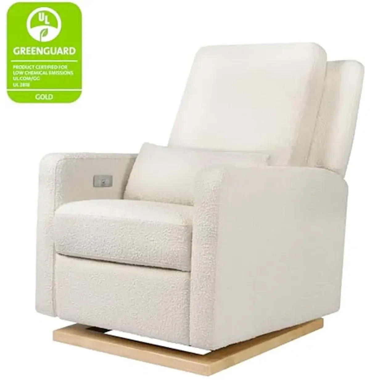 Babyletto Sigi Electronic Power Recliner and Glider with USB Port in Ivory Boucle with Light Wood Base, Greenguard Gold and CertiPUR-US Certified