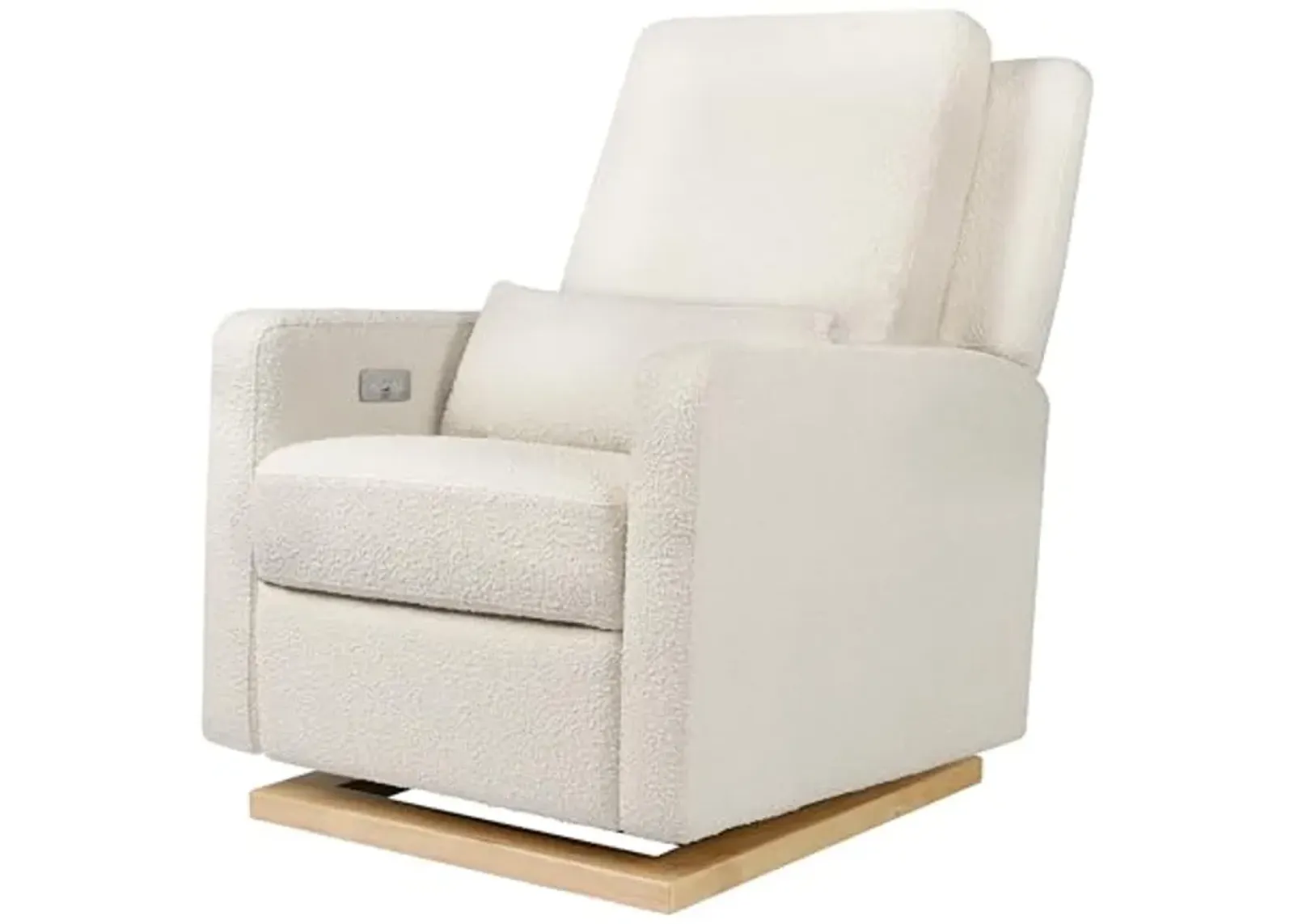 Babyletto Sigi Electronic Power Recliner and Glider with USB Port in Ivory Boucle with Light Wood Base, Greenguard Gold and CertiPUR-US Certified