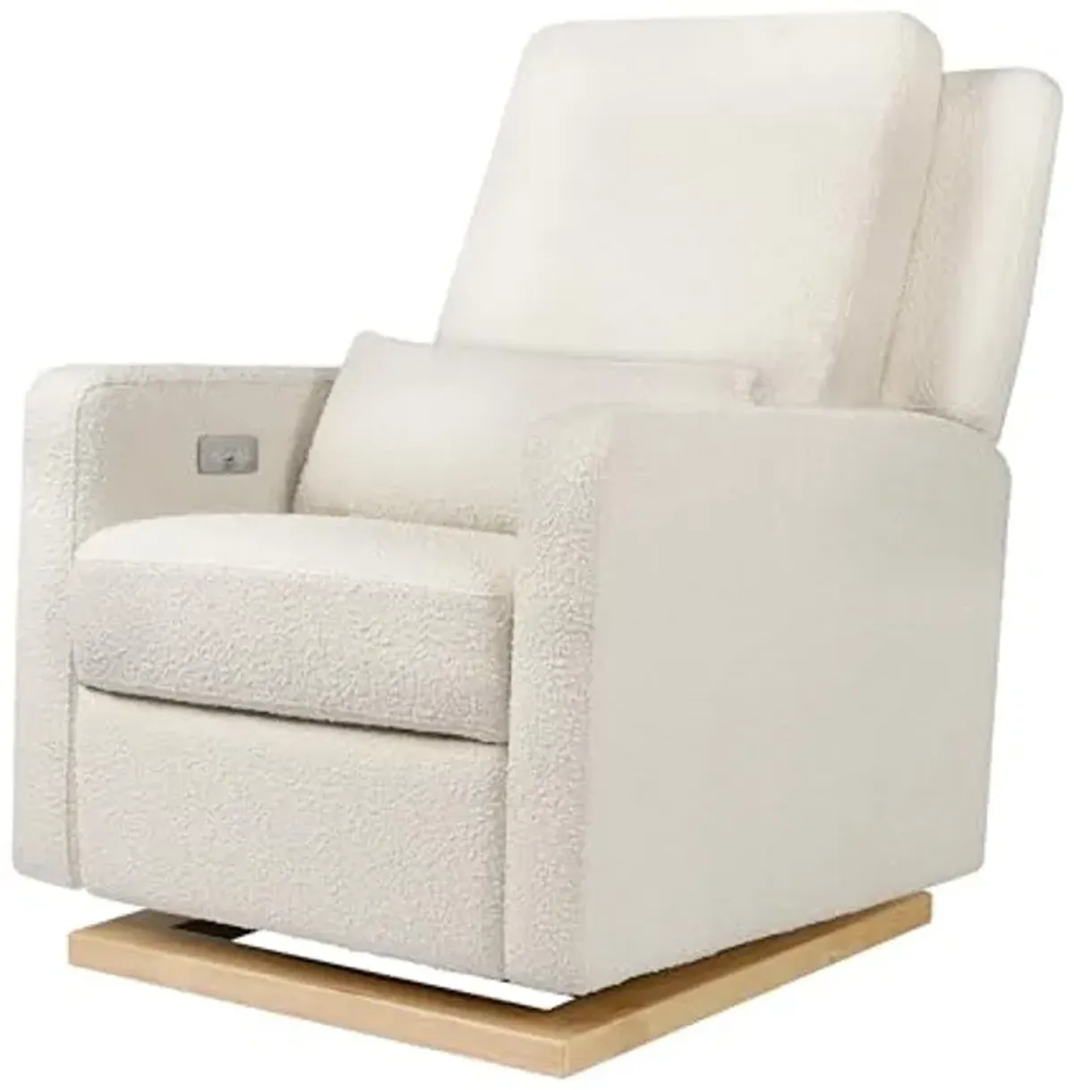 Babyletto Sigi Electronic Power Recliner and Glider with USB Port in Ivory Boucle with Light Wood Base, Greenguard Gold and CertiPUR-US Certified