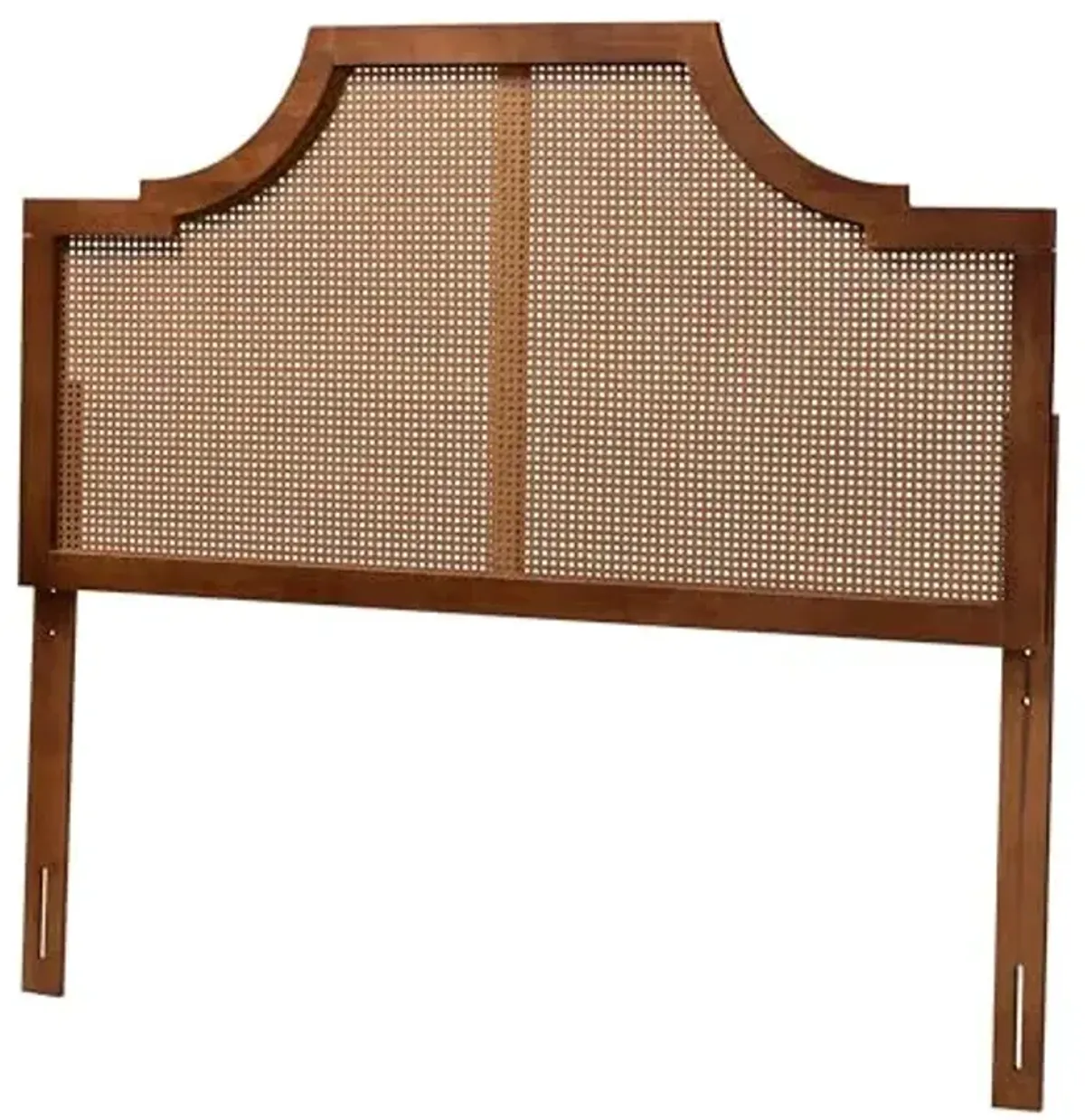 Baxton Studio Risha Mid-Century Modern Ash Walnut Finished Wood and Rattan King Size Headboard