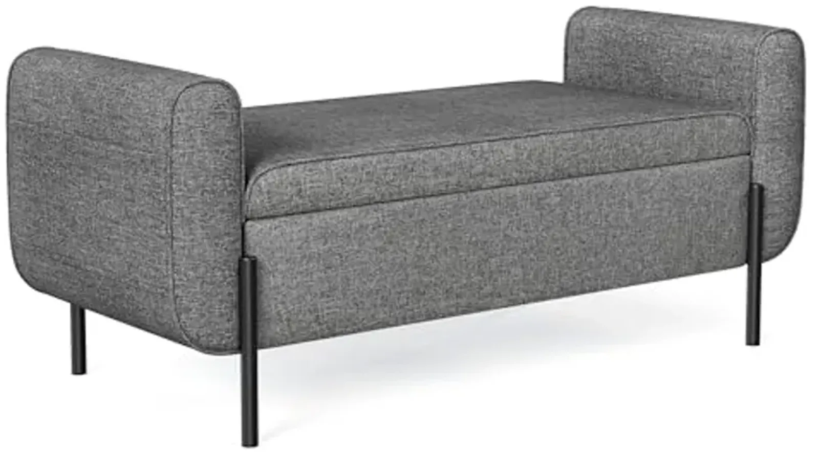 SONGMICS Storage Bench with Armrests, Ottoman with Storage for Living Room, Storage Ottoman Bench for Bedroom, Entryway, Living Room, Steel Legs, Dark Gray ULOM072G01