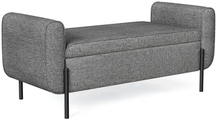SONGMICS Storage Bench with Armrests, Ottoman for Living Room, Bedroom, Entryway, Steel Legs, Dark Gray ULOM072G01