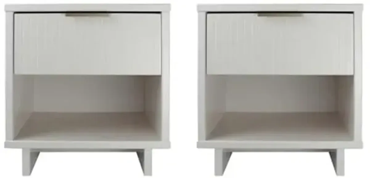 Manhattan Comfort Granville 1-Drawer Nightstand Set of 2, Modern Glam Bedside Table with Ribbed Design and Gold Handles, Ideal for Living Room and Bedroom Use, White