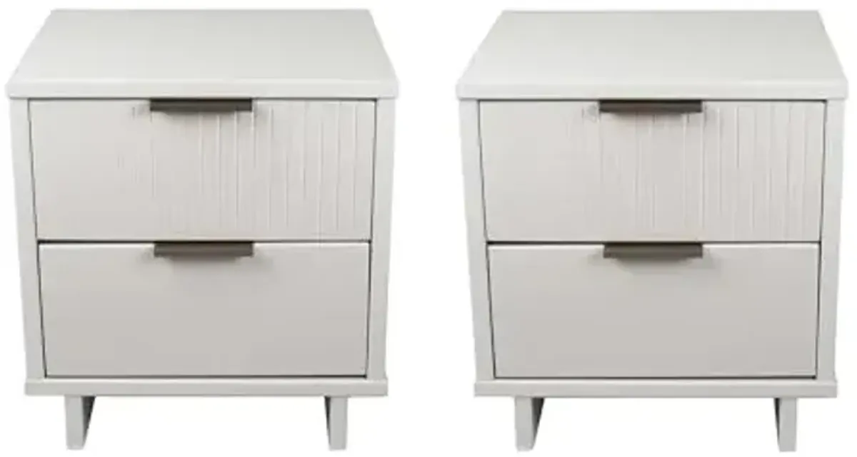 Manhattan Comfort Granville 2-Drawer Nightstand Set of 2, Modern Glam Bedside Table with Ribbed Design and Gold Handles, Ideal for Living Room and Bedroom Use, White