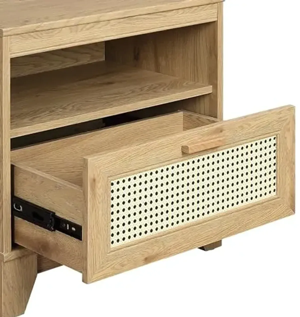 Manhattan Comfort Sheridan Cane Mid Century Modern Nightstand with 1 Full-Extension Drawer and Open Cubby Space, Elegant Bedside Table and Decor Accent for Bedroom and Living Room, Set of 2, Nature