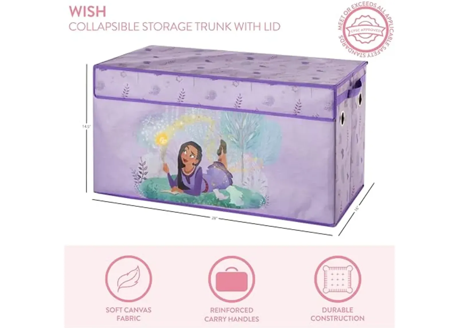 Idea Nuova Disney Wish Collapsible Storage Trunk, Durable with Soft Lid, 28.5"x14.5"x16"