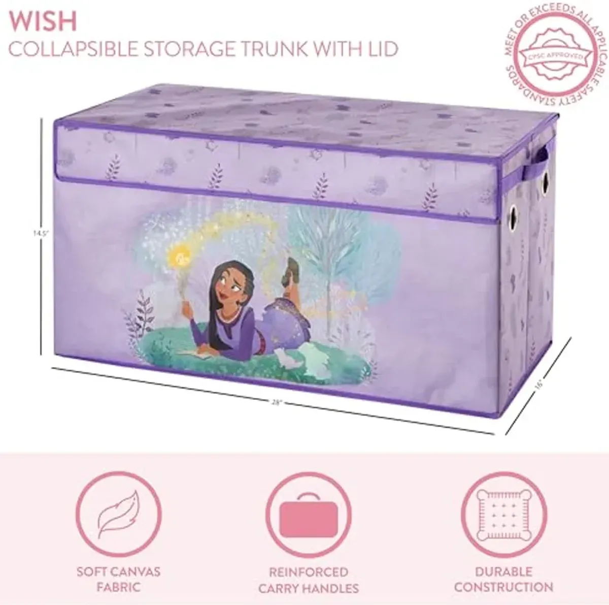 Idea Nuova Disney Wish Collapsible Storage Trunk, Durable with Soft Lid, 28.5"x14.5"x16"