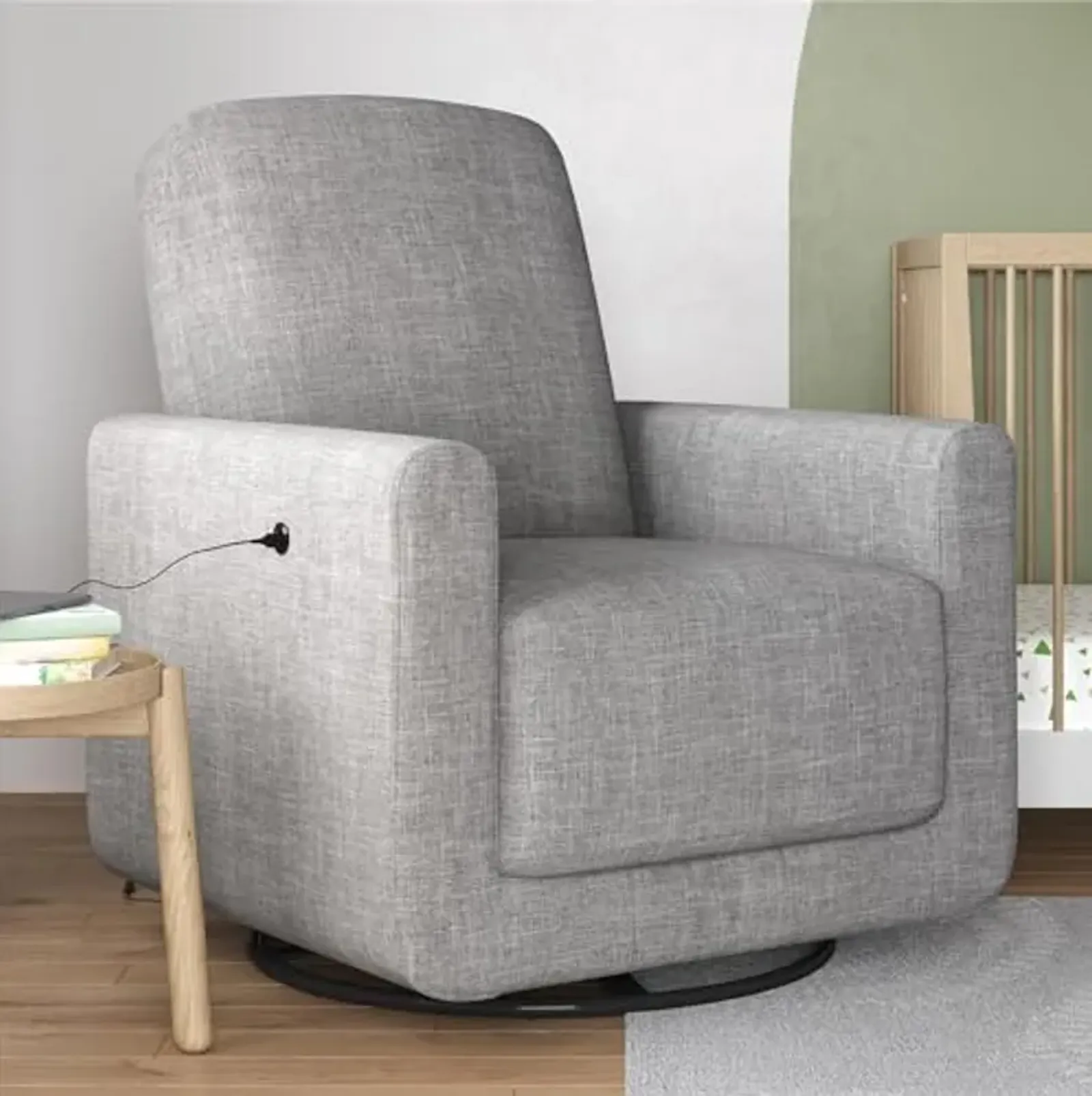 Baby Relax Step Swivel Nursery Chair with USB Charger, Light Gray Linen