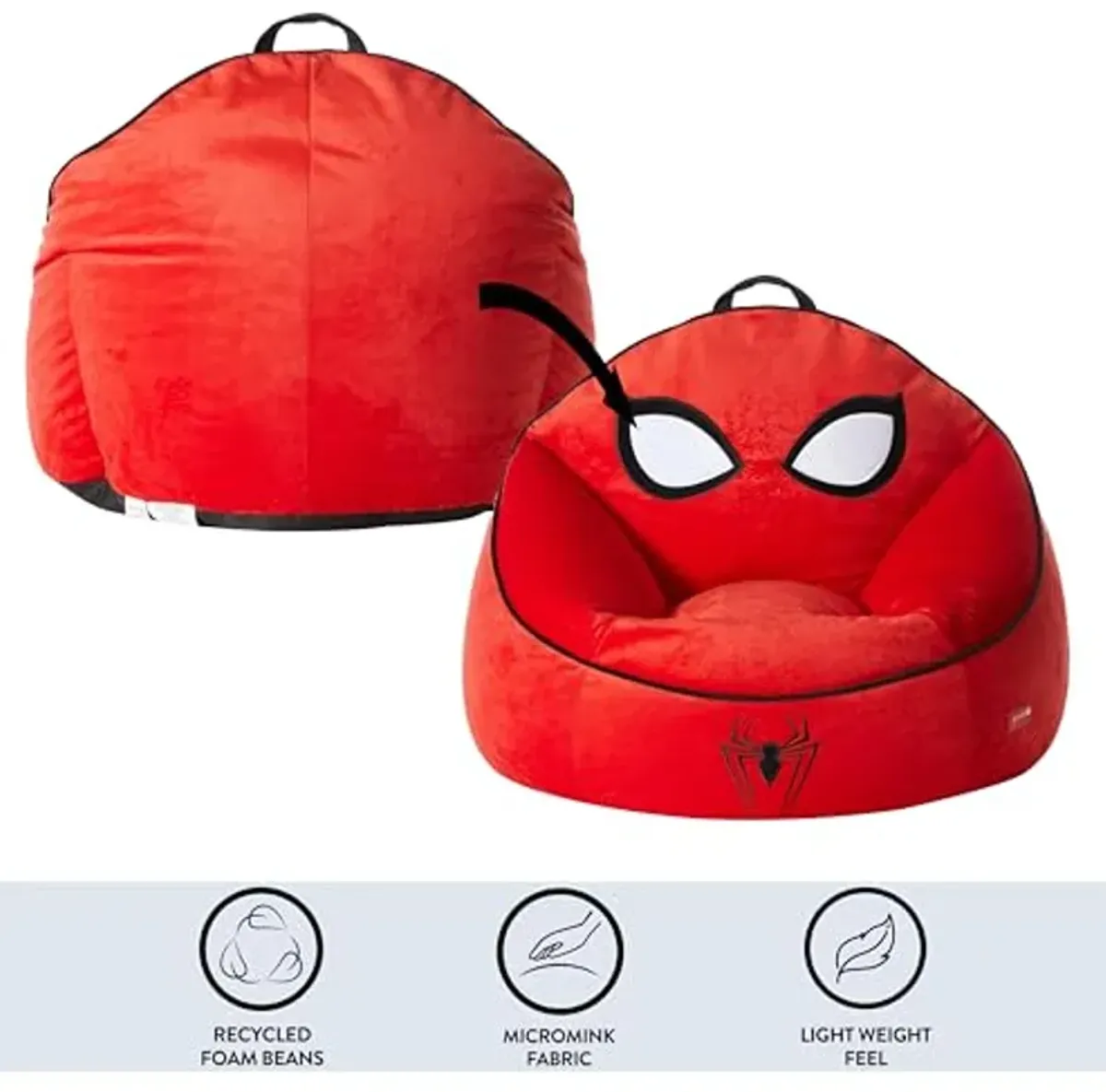 Idea Nuova Marvel Spiderman Hillside by pod Comfortable Bean Bag Chair for Kids – Durable Fabric, Ideal for Playrooms and Bedrooms,24" Wx24 Dx17 H