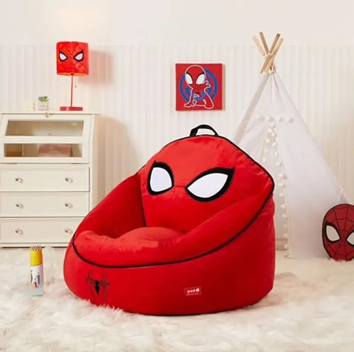 Idea Nuova Marvel Spiderman Hillside by pod Comfortable Bean Bag Chair for Kids – Durable Fabric, Ideal for Playrooms and Bedrooms,24" Wx24 Dx17 H