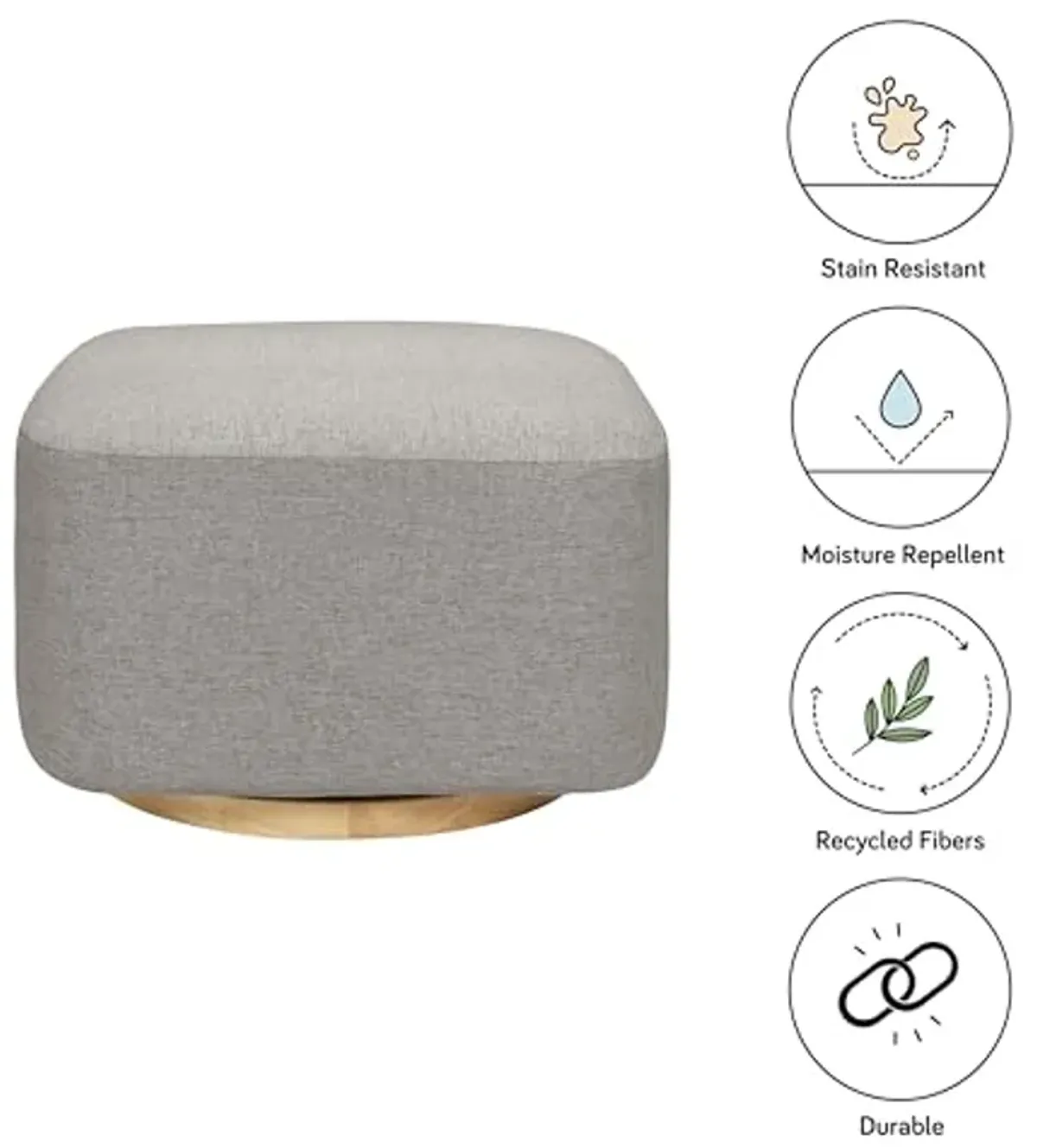 Babyletto Kiwi Gliding Ottoman in Performance Grey Eco-Weave with Light Wood Base, Water Repellent & Stain Resistant, Greenguard Gold and CertiPUR-US Certified