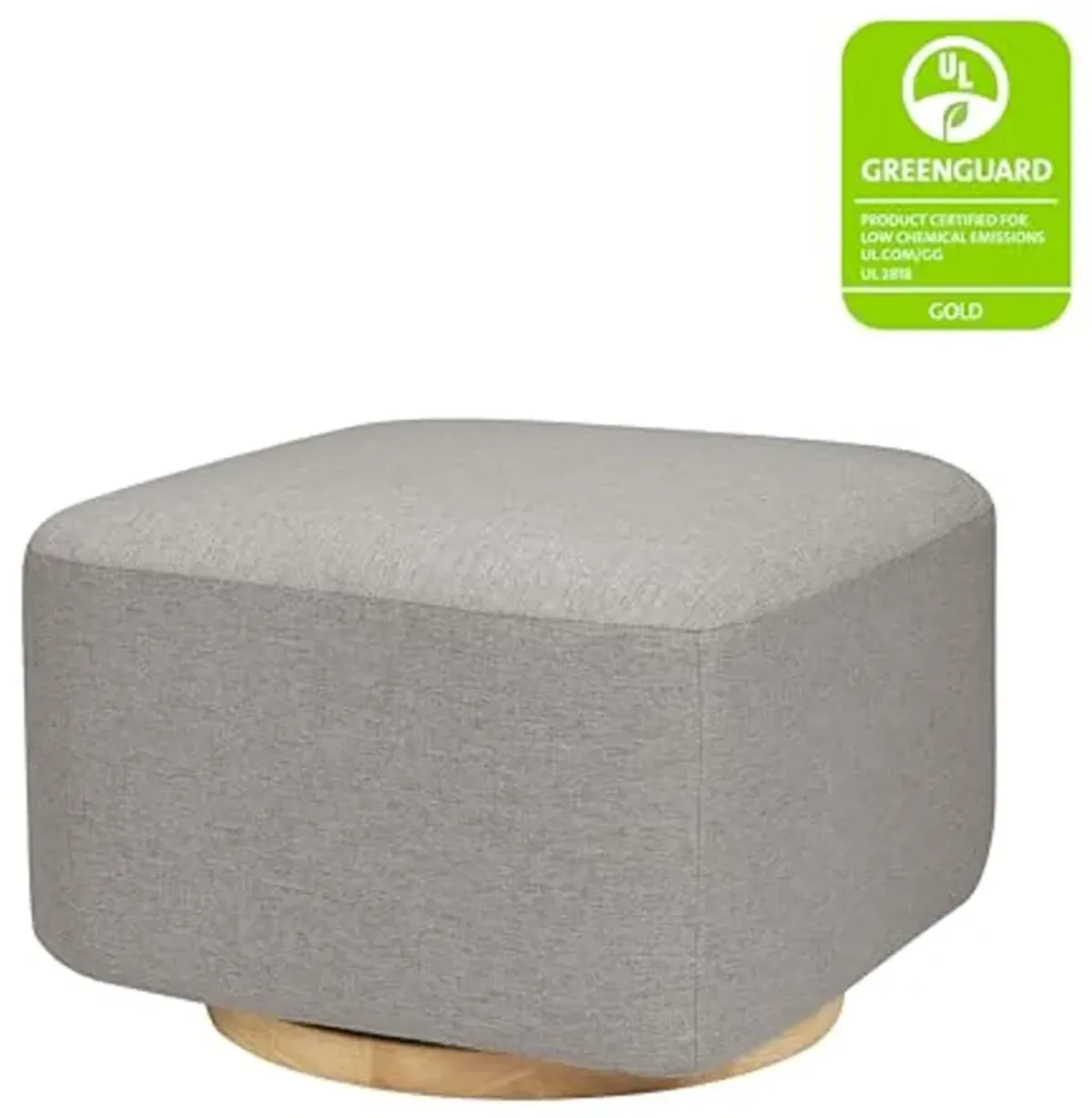 Babyletto Kiwi Gliding Ottoman in Performance Grey Eco-Weave with Light Wood Base, Water Repellent & Stain Resistant, Greenguard Gold and CertiPUR-US Certified