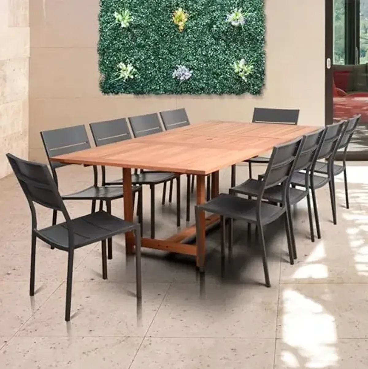 Amazonia Athlone 11-Piece Rectangular Dining Set | Eucalyptus Wood | Durable and Ideal for Patio and Outdoors, Side Chair