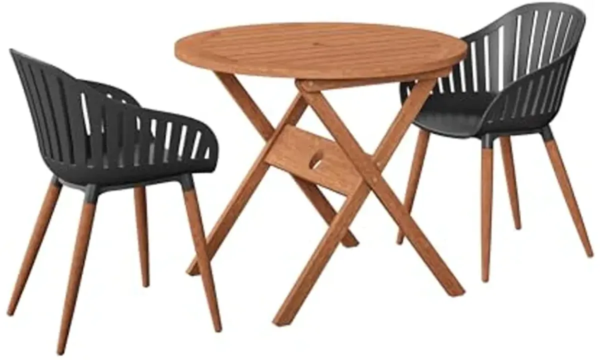 Amazonia Eucalyptus Wood | Durable and Ideal for Patio and Backyard, Black Chairs Maigh 3-Piece Round Outdoor Dining Set |, Brown