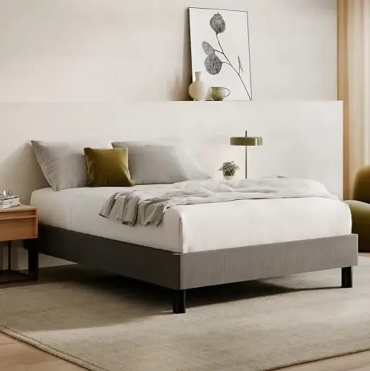 Nectar Bed Frame - Cal King - Grey - 8 Inch Legs - Sturdy Wooden Slats for Support - Steel Frame - Contemporary and Durable Upholstery - Holds Up to 700 Pounds - Easy Assembly