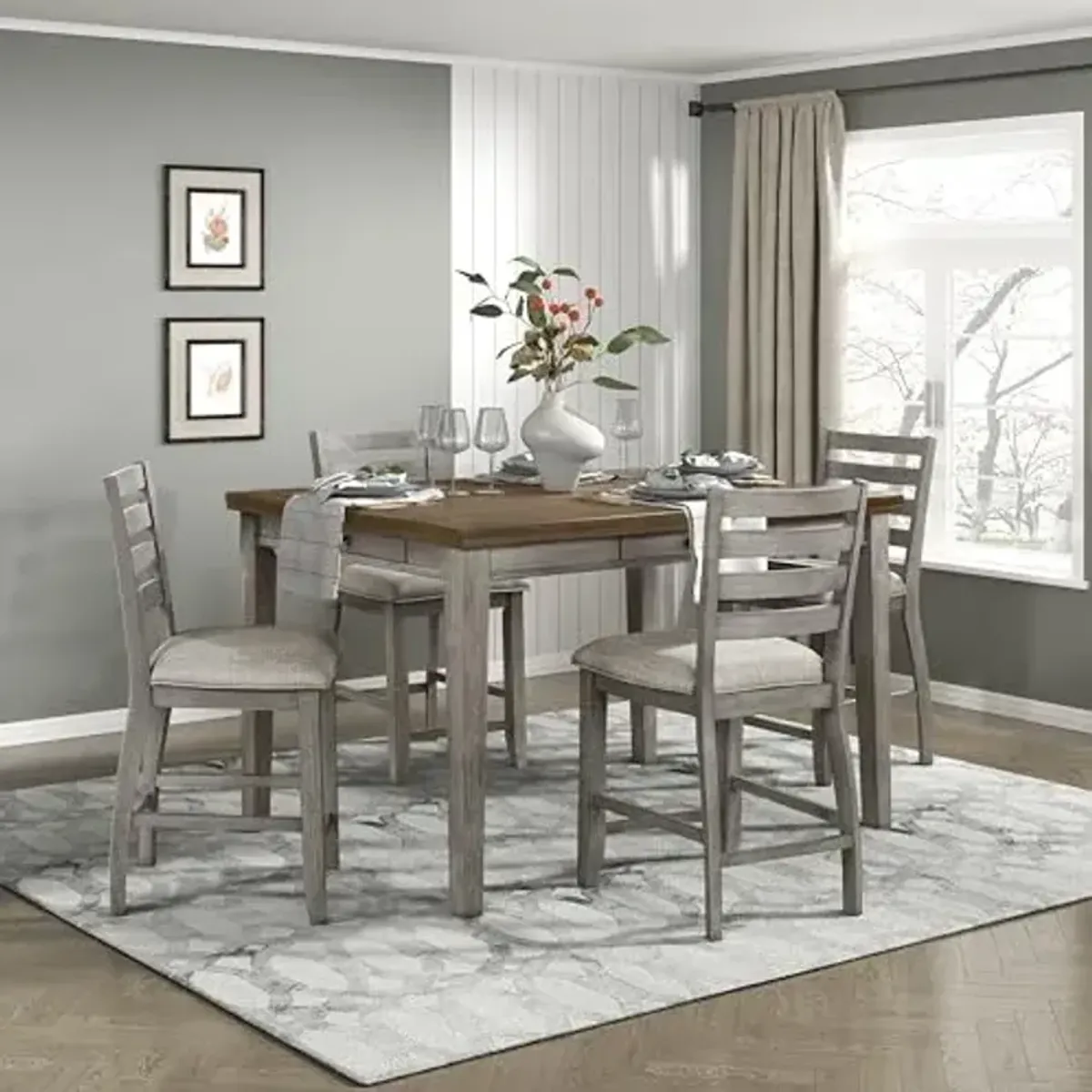 Lexicon Lucca 5-Piece Counter Height Dining Set, Cherry/Gray