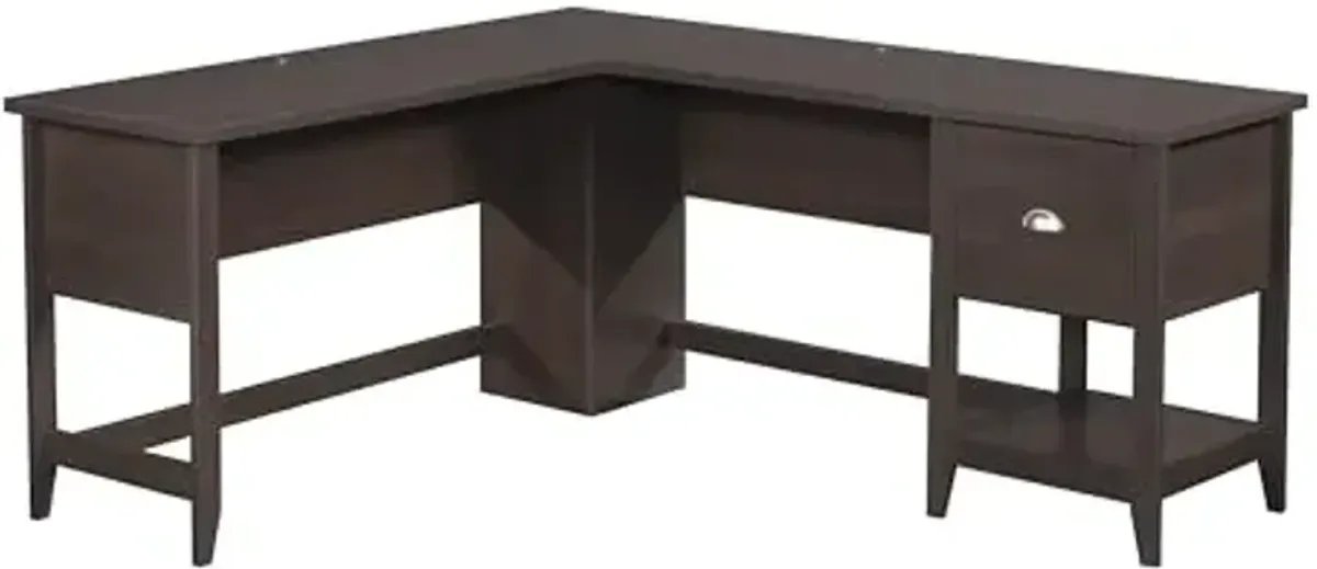 Sauder Summit Station L-Shaped Corner Home Office Desk with Drawer and Open Storage Shelf, in Cinnamon Cherry