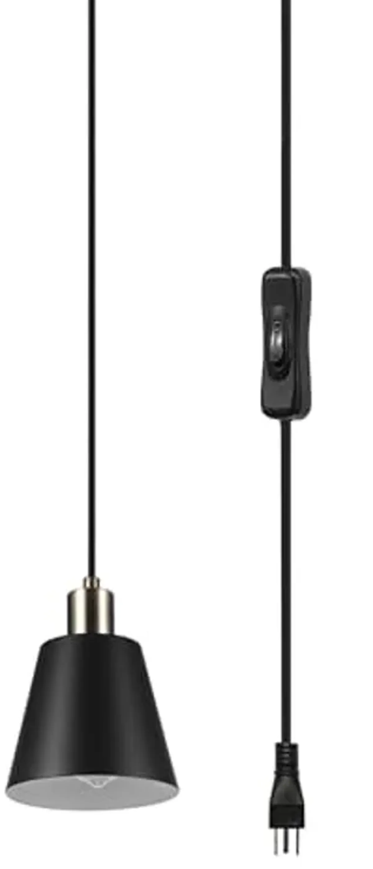 Globe Electric 67000153 1-Light Plug-in or Hardwire Pendant Light, Matte Black, Matte Brass Accents, Adjustable Height, Ceiling Lights, Home Essentials, Kitchen, Bedroom, Indoor Lighting, Décor