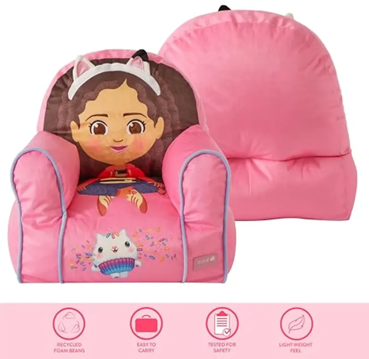 Idea Nuova Gabby's Dollhouse Themed Soft and Comfortable Bean Bag Sofa Chair for Kids