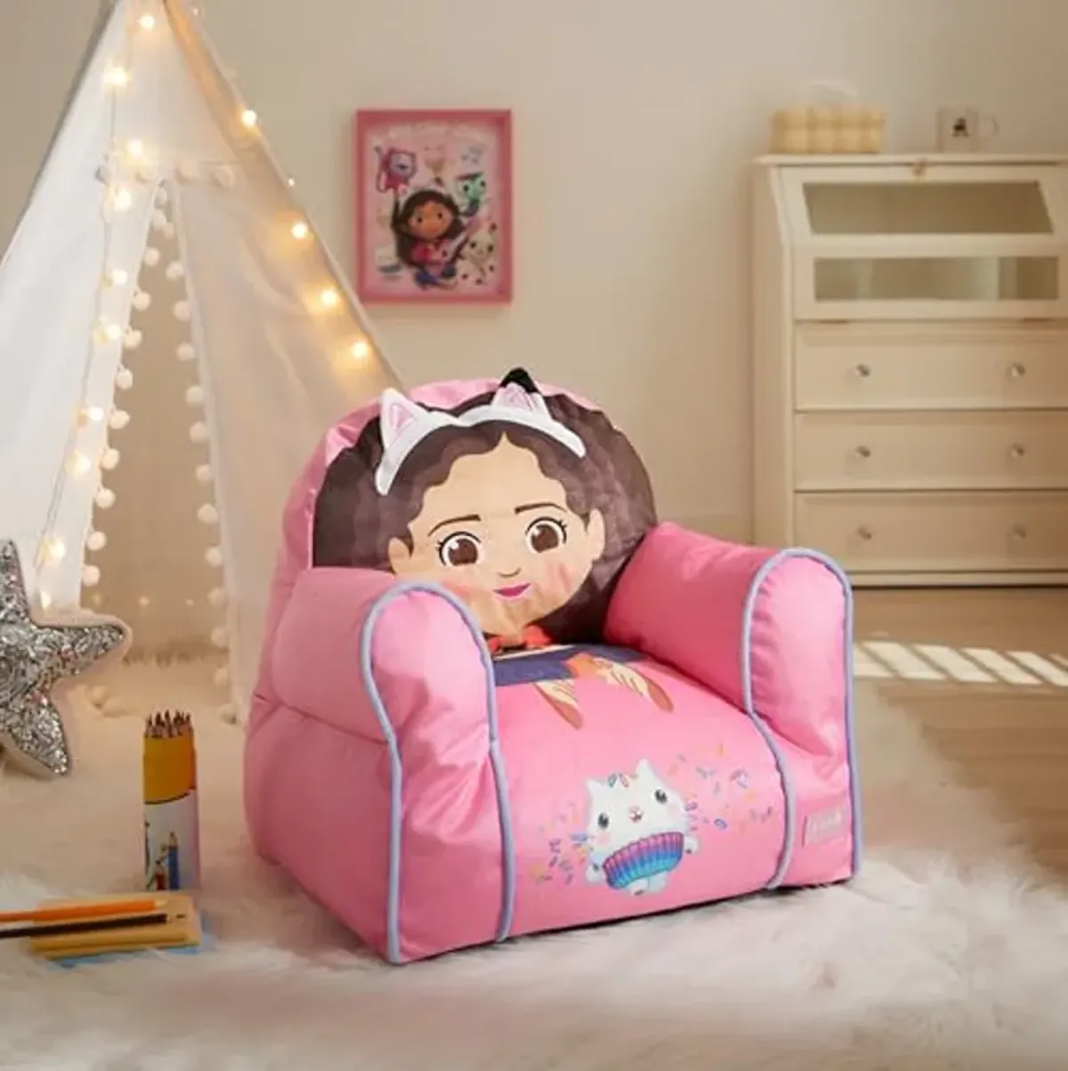 Idea Nuova Gabby's Dollhouse Themed Soft and Comfortable Bean Bag Sofa Chair for Kids