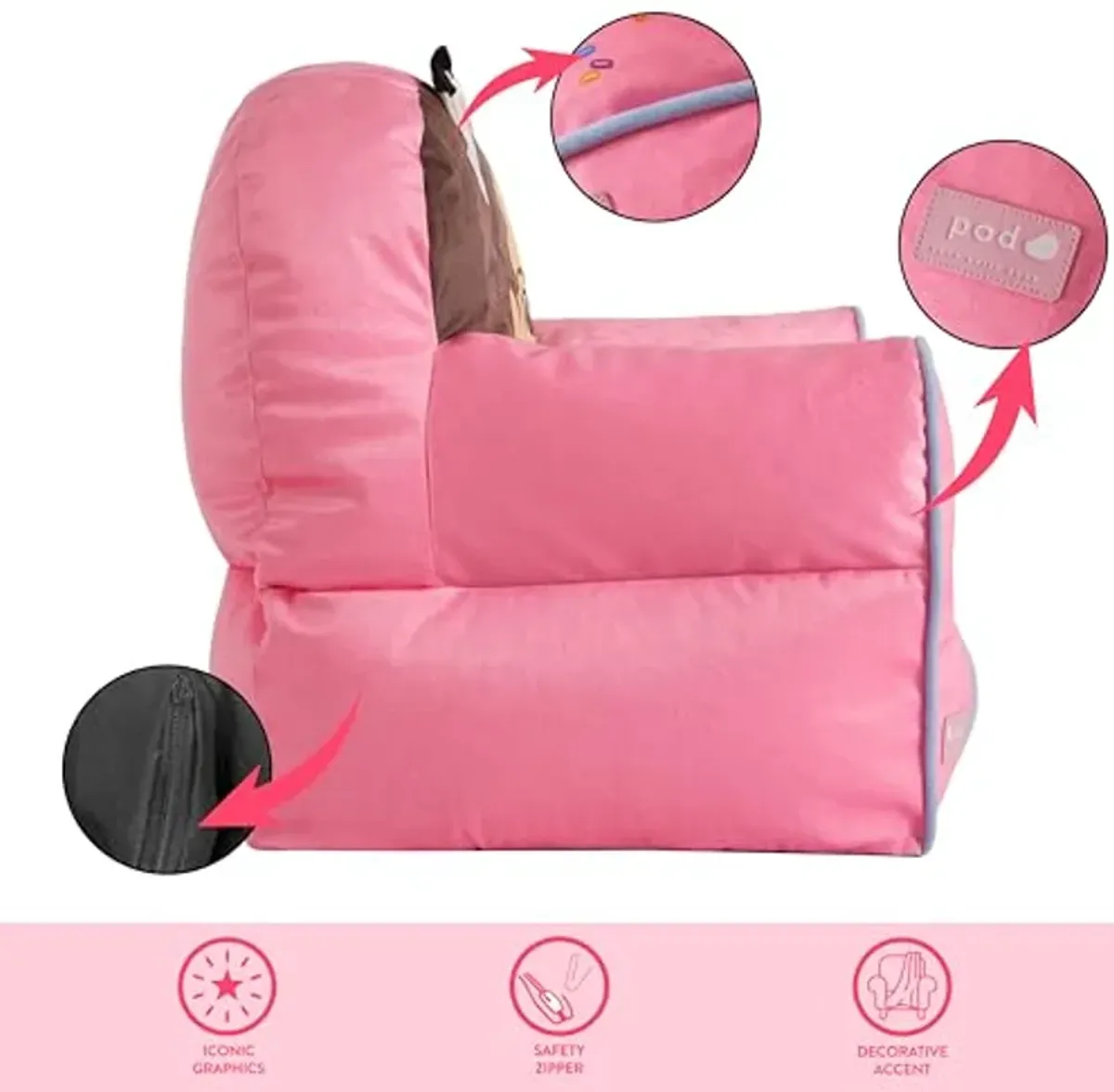 Idea Nuova Gabby's Dollhouse Themed Soft and Comfortable Bean Bag Sofa Chair for Kids