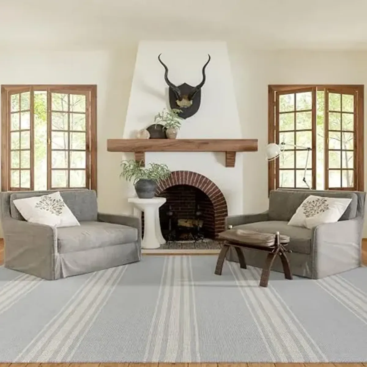 Rugs USA Bergamot Striped Cotton Area Rug, 4x6, Blue Grey