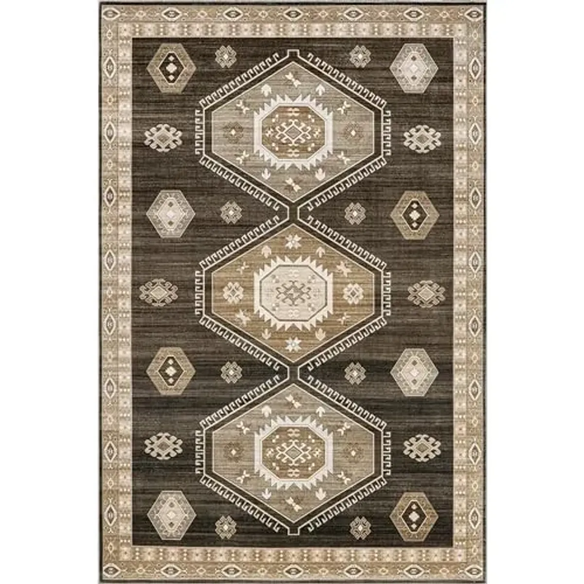 Rugs USA Taro Medallion Machine Washable Area Rug, 4x6, Dark Brown