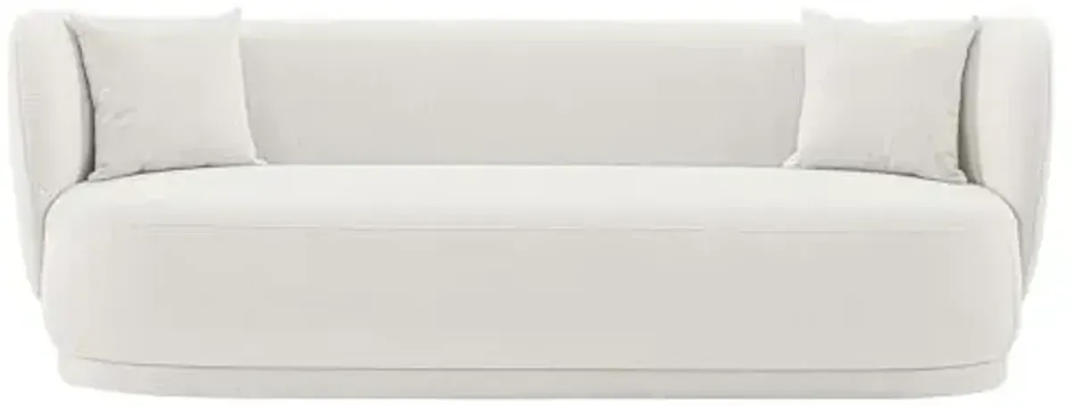 Manhattan Comfort Siri 93-Inch Contemporary Linen Sofa, 3 Seater Couch for Living Room with Premium Pine Wood Frame, Black Metal Base, High-Density Foam Padding & 2 Accent Pillows, Cream