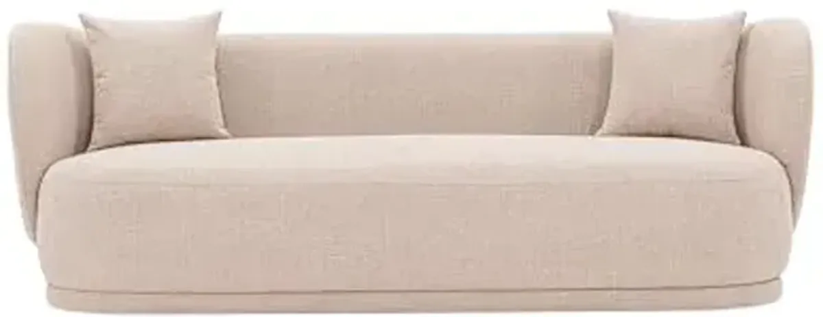 Manhattan Comfort Siri 93-Inch Contemporary Linen Sofa, 3 Seater Couch for Living Room with Premium Pine Wood Frame, Black Metal Base, High-Density Foam Padding & 2 Accent Pillows, Wheat