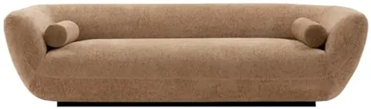 Manhattan Comfort Ulka 96-Inch Contemporary Boucle Sofa for Living Room with Premium Pine Wood Frame, Metal Base, High-Density Foam Padding & 2 Bolster Pillows, Light Brown