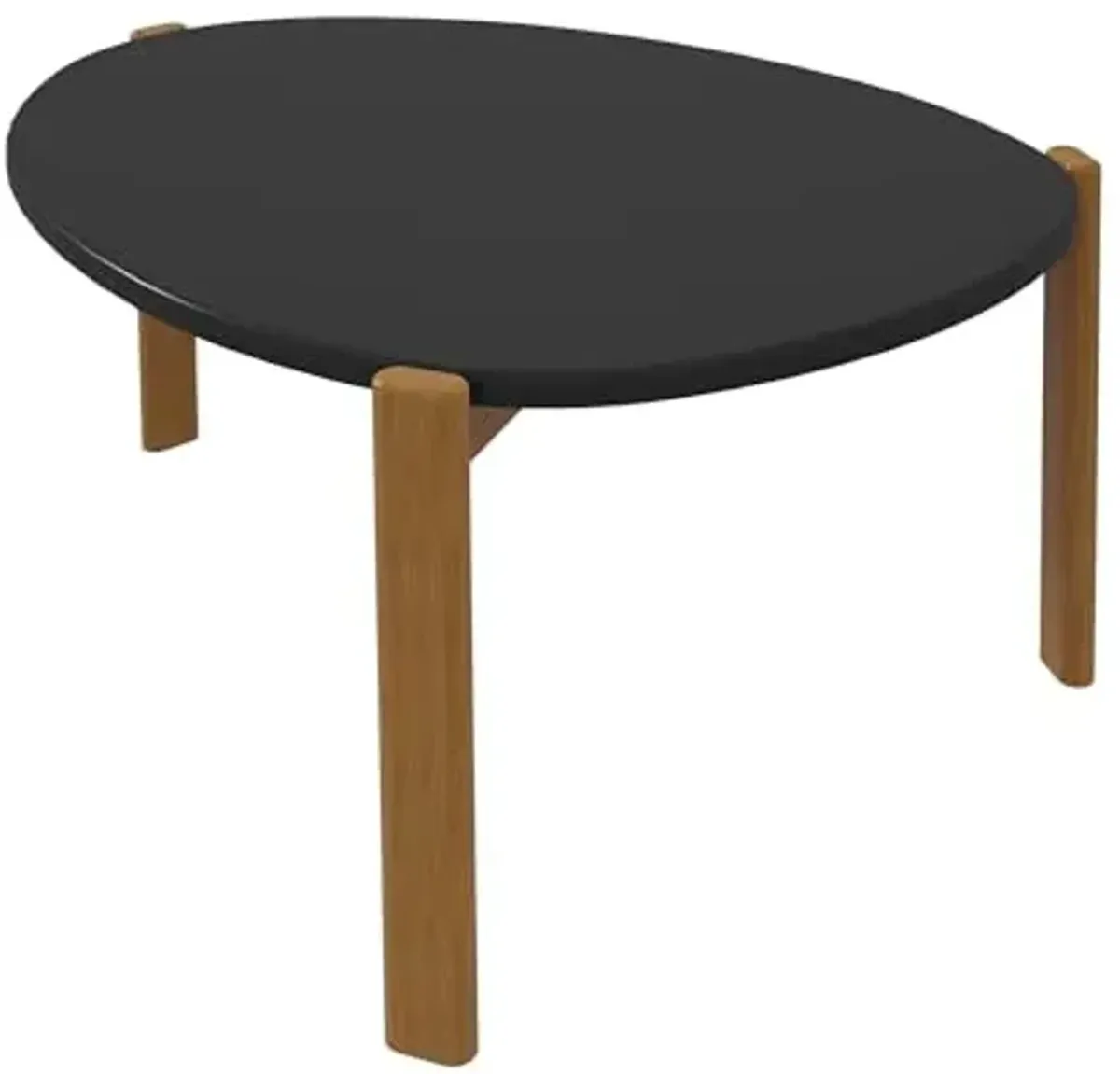 Manhattan Comfort Gales Mid Century Modern Coffee Table with Oval Triangle Shaped Top, Accent Furniture for Living Room Made from Solid Eucalyptus Wood, Matte Black