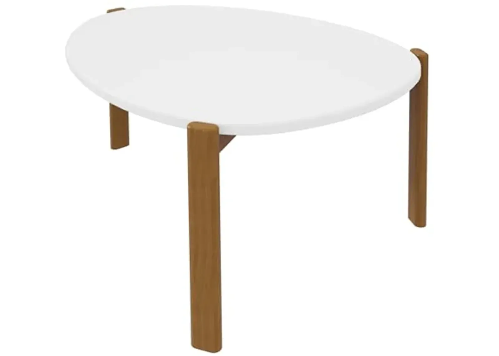 Manhattan Comfort Gales Mid Century Modern Coffee Table with Oval Triangle Shaped Top, Accent Furniture for Living Room Made from Solid Eucalyptus Wood, Matte White