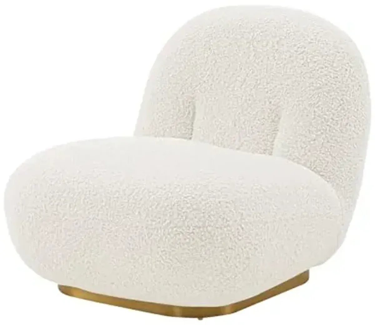 Manhattan Comfort Edina Modern Accent Chairs in Luxurious Boucle Upholstery with High Density Foam Padding & Wood Frame with Gold Metal Base, Living Room Seating, Set of 2, White