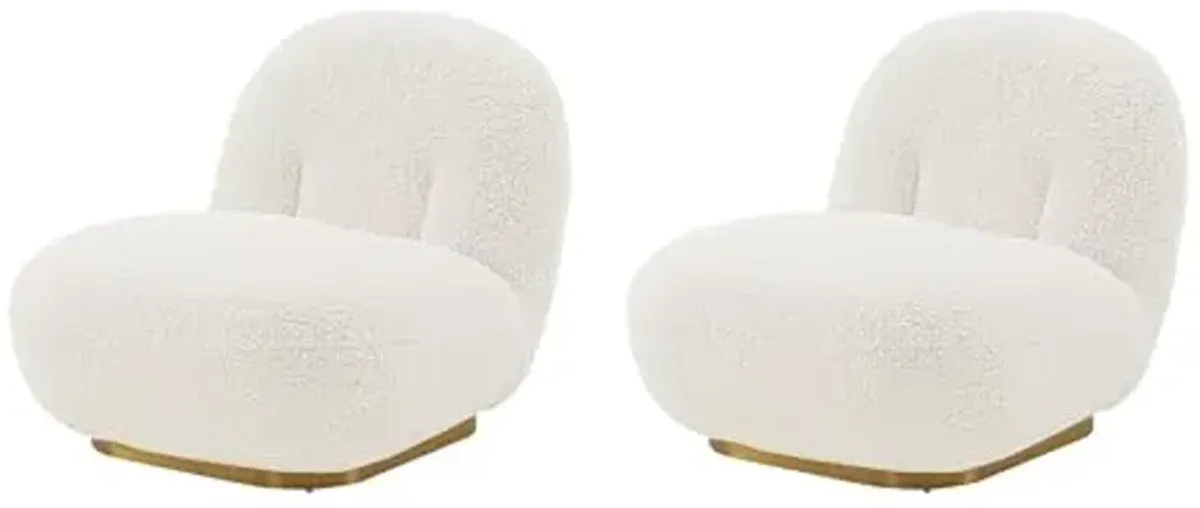 Manhattan Comfort Edina Modern Accent Chairs in Luxurious Boucle Upholstery with High Density Foam Padding & Wood Frame with Gold Metal Base, Living Room Seating, Set of 2, White