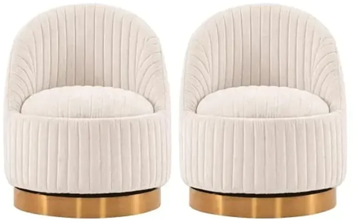 Manhattan Comfort Leela Modern Swivel Accent Chairs in Luxurious Boucle Upholstery with High Density Foam Padding & Wood Frame with Gold Metal Base, Set of 2, Cream