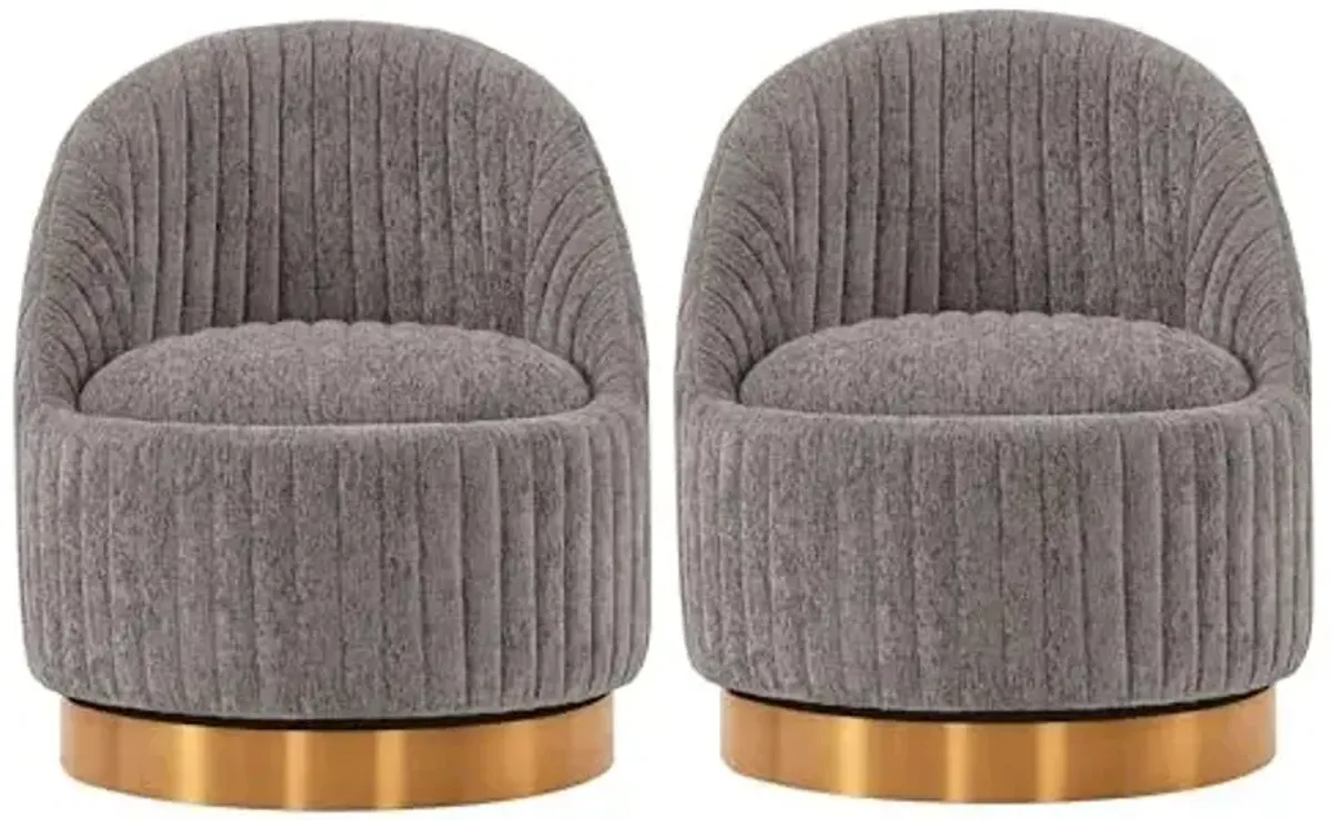 Manhattan Comfort Leela Modern Swivel Accent Chairs in Luxurious Boucle Upholstery with High Density Foam Padding & Wood Frame with Gold Metal Base, Set of 2, Grey