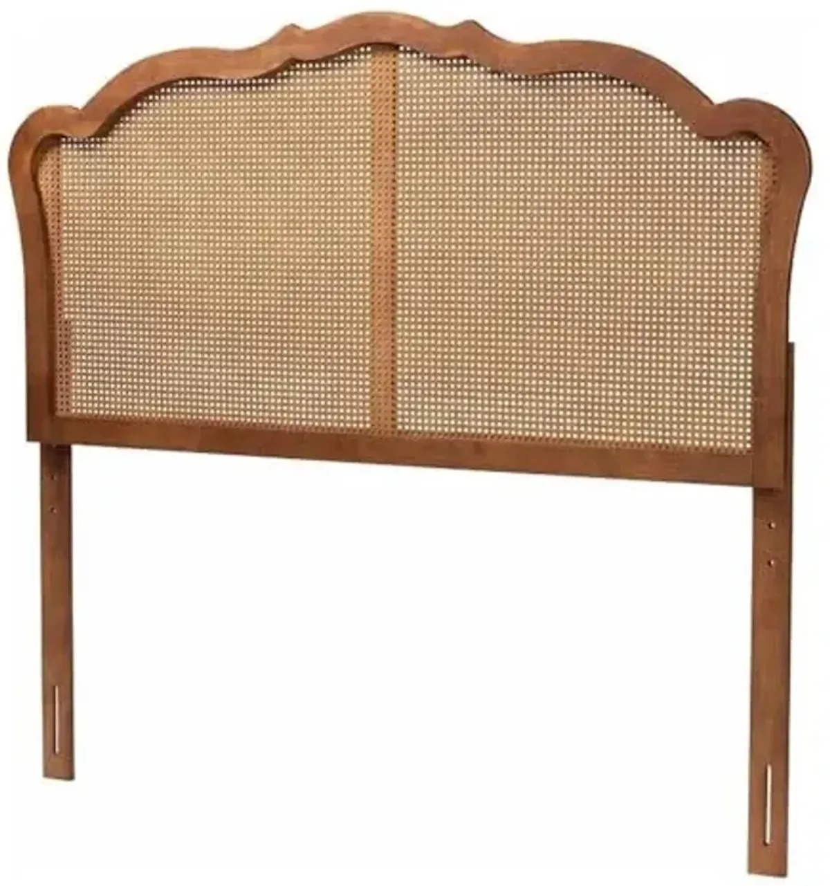 Baxton Studio Leandra Wood & Rattan Queen Size Headboard in Ash Walnut