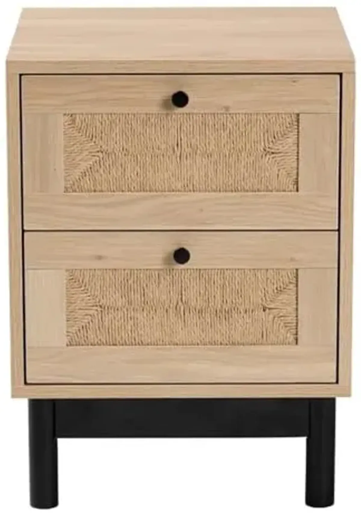 Baxton Studio Cherelle 2-Drawer Mid-Century Wood End Table in Light Brown/Black