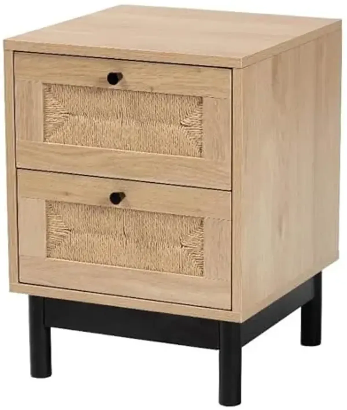 Baxton Studio Cherelle 2-Drawer Mid-Century Wood End Table in Light Brown/Black