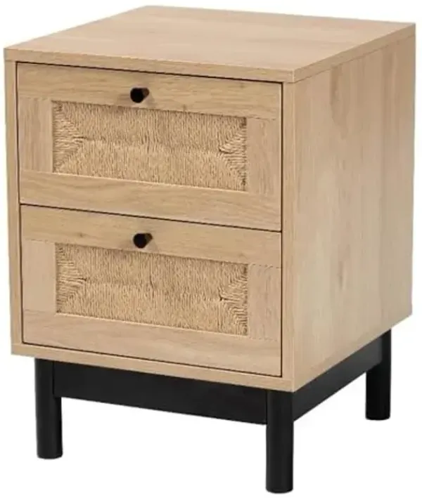 Baxton Studio Cherelle Mid-Century Modern Light Brown and Black 2-Drawer End Table