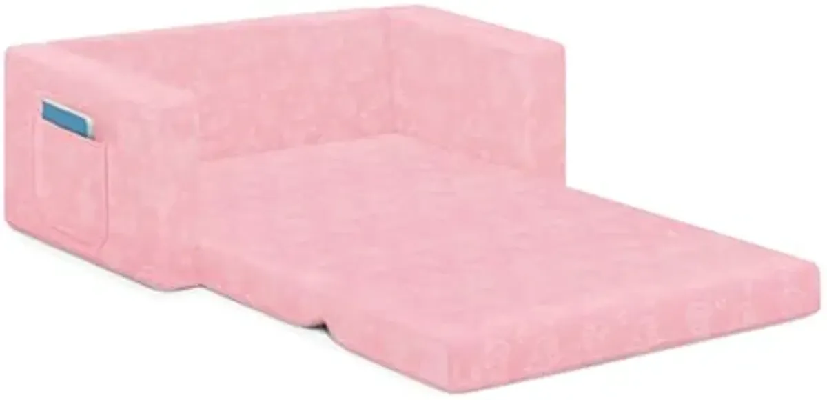 Delta Children Serta Perfect Sleeper Personalized Extra Wide Convertible Sofa to Lounger, Comfy 2-in-1 Flip Open Couch/Sleeper for Kids, Pink