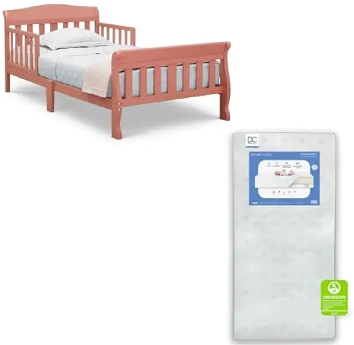 Delta Children Canton Toddler Bed, Apricot + Delta Children Twinkle Galaxy Dual Sided Recycled Fiber Core Toddler Mattress (Bundle)