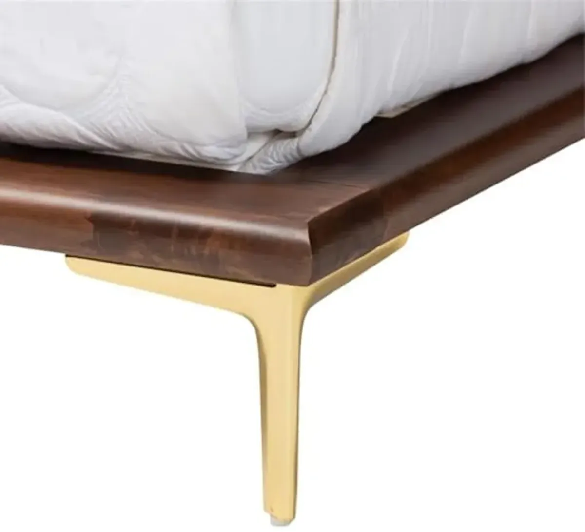 Baxton Studio Channary Mid-Century Modern Transitional Walnut Brown Finished Wood and Gold Metal King Size Bed Frame