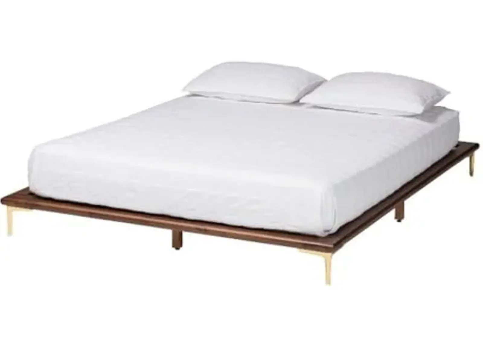 Baxton Studio Channary Walnut Brown Wood and Gold Metal King Size Bed Frame