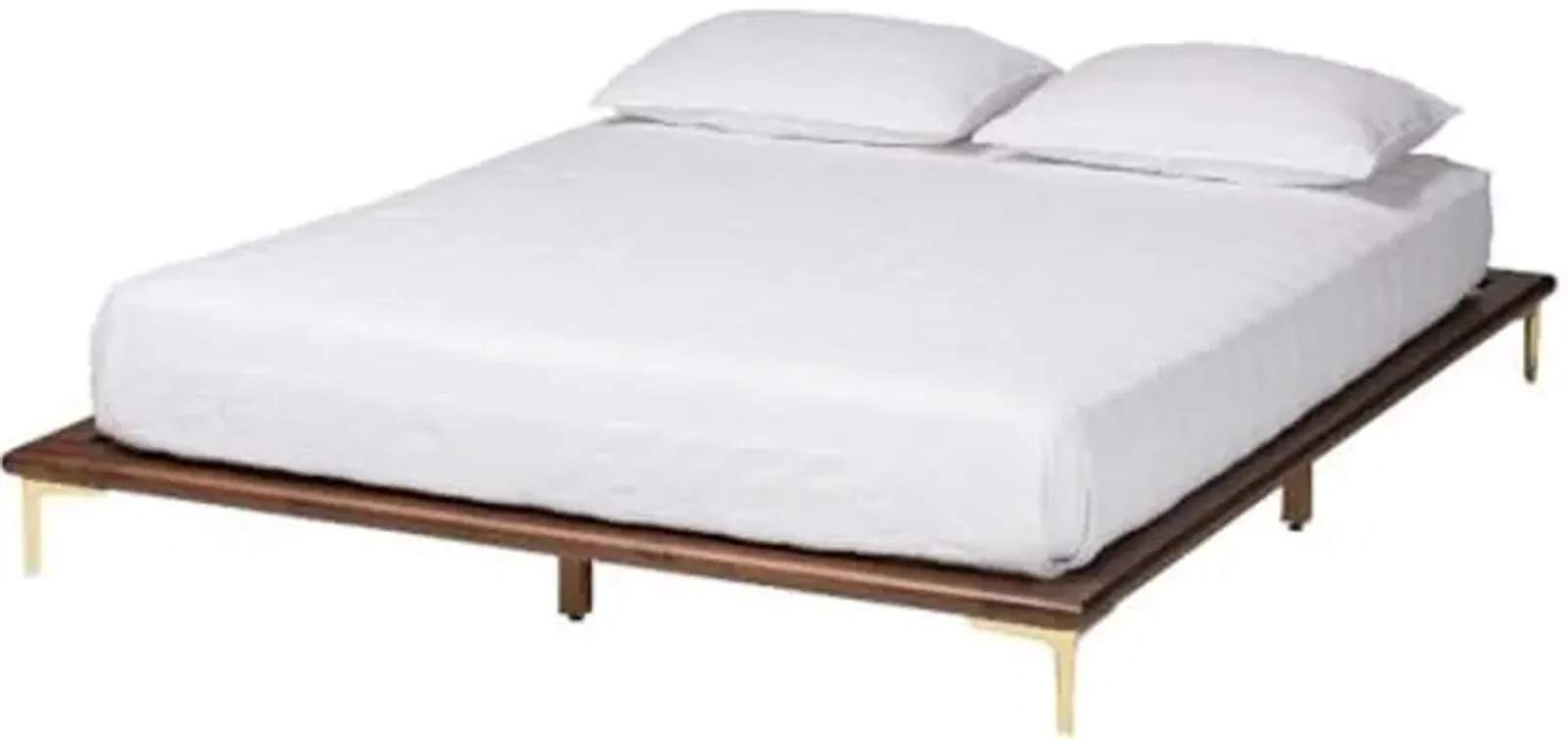 Baxton Studio Channary Mid-Century Modern Transitional Walnut Brown Finished Wood and Gold Metal King Size Bed Frame