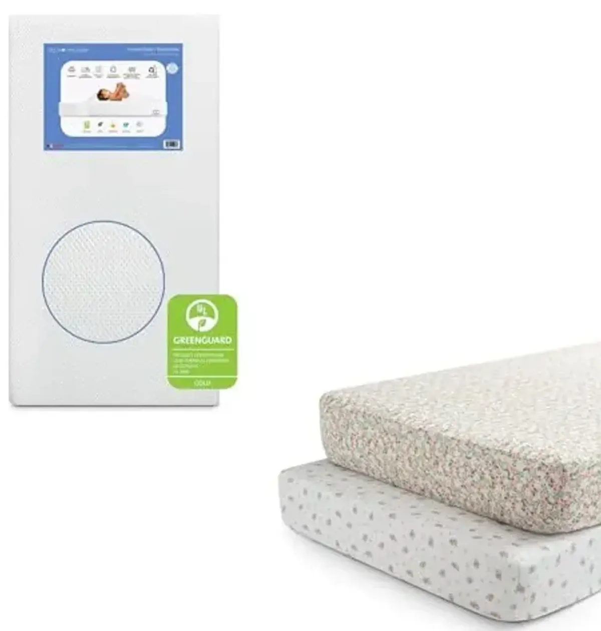 Delta Children Twinkle Stars Breathable Baby Bed Crib Mattress and Toddler Mattress, White + Delta Children Fitted Crib Sheets for Girls and Boys (Pack of 2), Pink Floral (Bundle)