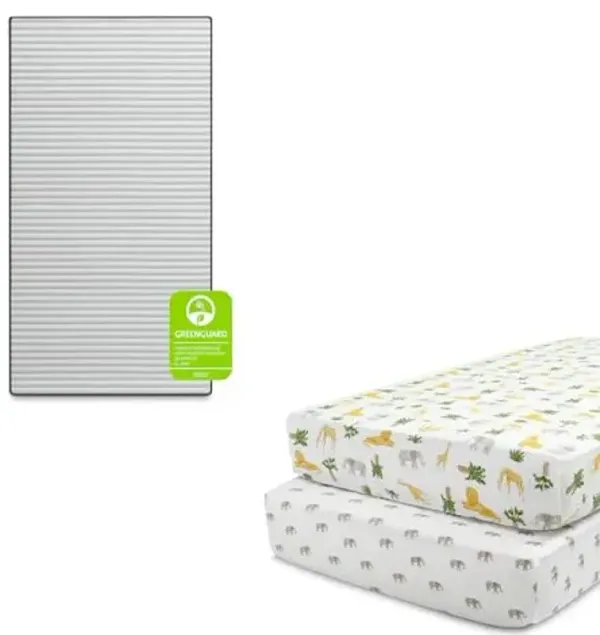 Delta Children babyGap TrueSleep Crib and Toddler Mattress Fitted Crib Sheets for Girls and Boys (Pack of 2), Safari Friends (Bundle)