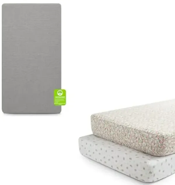 babyGap TrueSleep 2-Stage Deluxe Crib and Toddler Mattress + Delta Children Fitted Crib Sheets for Girls and Boys (Pack of 2), Pink Floral (Bundle)